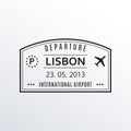 Lisbon passport stamp. Portugal airport visa stamp or immigration sign. Custom control cachet. Vector illustration.